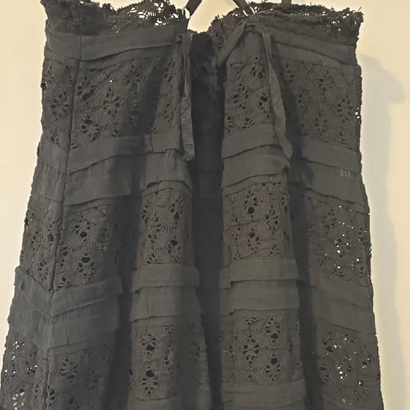 Free People One Adella Slip Dress Black Lace Mini XS Boho Festival Ruffle Hem - Picture 9 of 15